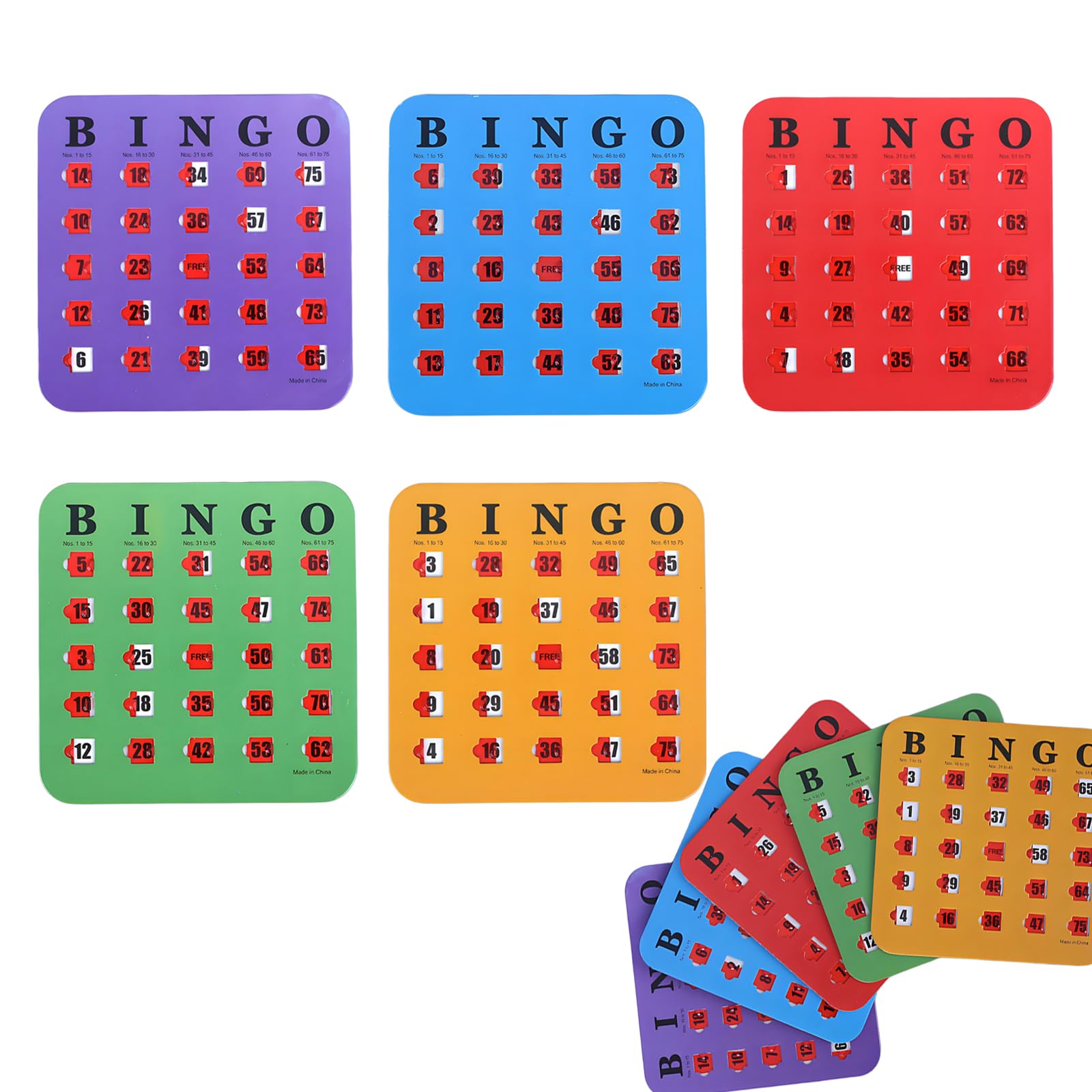 KFSCIP Bingo Cards, 5-Color Bingo Game Set with 5 Cards, Portable and Lightweight for Parties, Travel, Camping, Family Gatherings, School and Office Activities