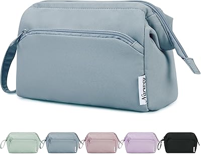 Narwey Klein Kulturtasche Damen Kulturbeutel Kosmetiktasche Schminktasche Reise Make-up-Tasche mit Weit Offener Tasche für Damen Frauen(Graublau)