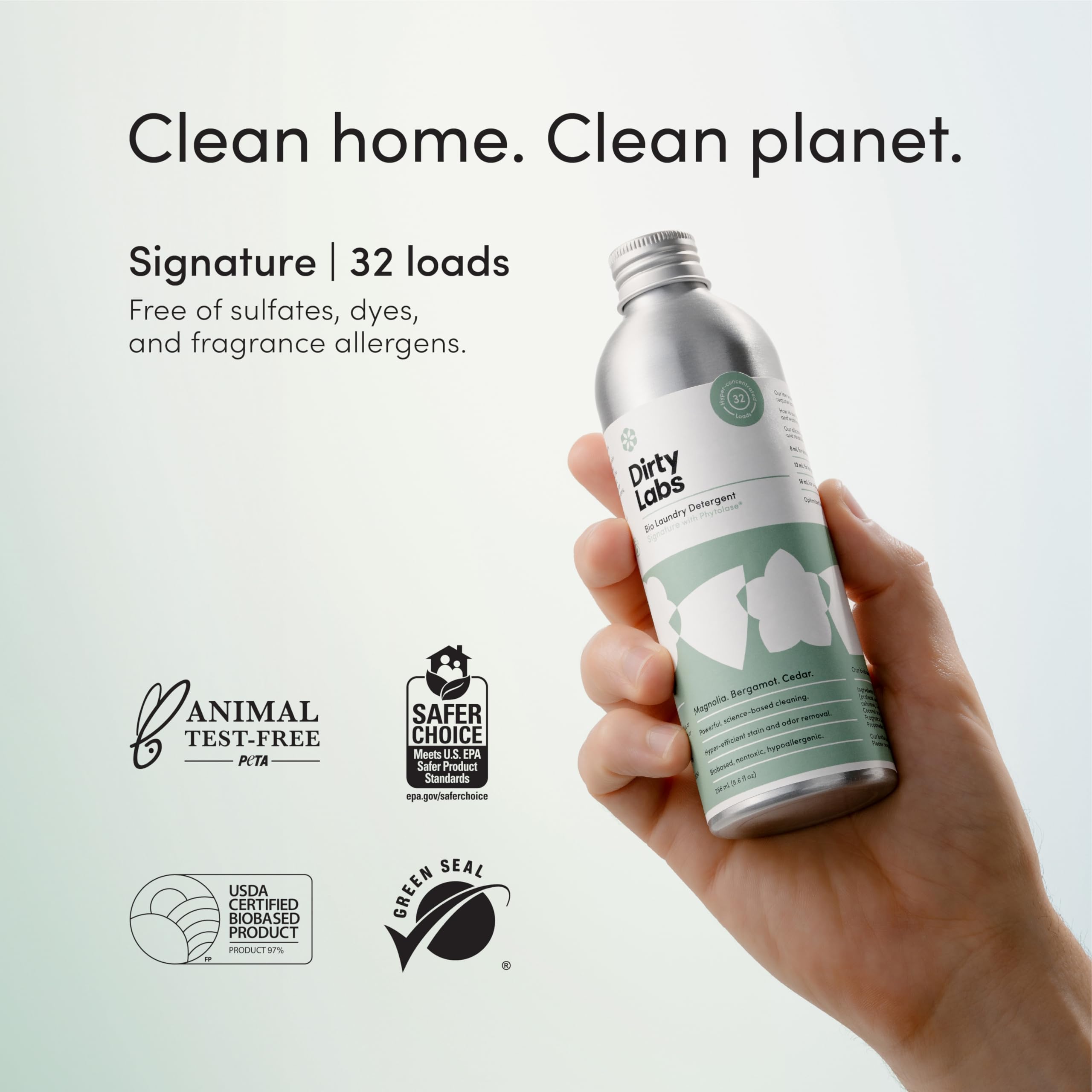 Dirty Labs Signature Scent | Bio-Liquid Laundry Detergent | 32 Loads (8.6 fl oz) | Hyper-Concentrated | High Efficiency & Standard Machine Washing | Nontoxic, Biodegradable | Stain & Odor Removal