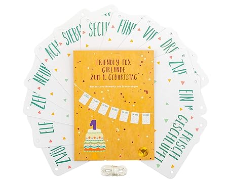 Friendly Fox Girlande zum 1. Geburtstag - Fotogirlande - Wimpelkette - Kinderzimmer Dekoration - Meilensteine im 1. Lebensjah