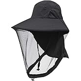 Vendioer Mosquito Safari Mesh Net Hat with Neck Flap, Sun Protection Women Men Bug Cap, Hidden Netting Boonie for Fishing