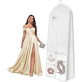 LuxeEspy 72" Dress Bag for Long Dress for Gowns Wedding Dress Quinceanera Dress Sweet 16 Dress Vestido de 15 años Prom Dress Long 3 Extra Pockets Dress Garment Cover for Women, White