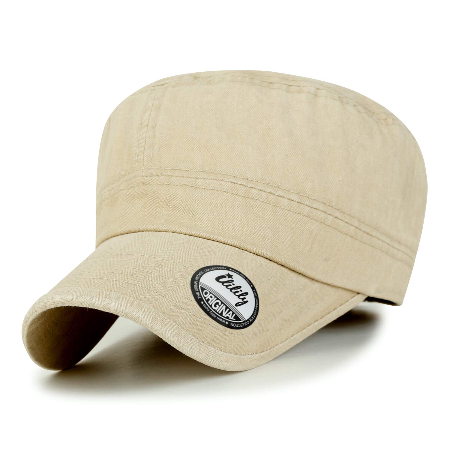 ililily Military Vintage Biker Cotton Cadet Cap Stretch Flex Back