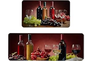 Farmhouse Wine Kitchen Rugs and Mats Set of 2, Red Wine Kitchen Mat, Seasonal Holiday Cooking Sets Washable Non-Slip Floor Ma