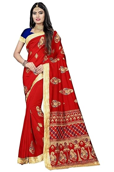 Yashika Fashion Womens Embroidery Georgette Saree with Blouse Piece (Red)