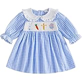 Toddler Girl Easter Dress Outfit Cute Bunny Egg Embroidered Lace Trim Peter Pan Collar Plaid Dresses