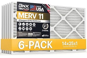 BNX TruFilter 14x25x1 Air Filter MERV 11 (6-Pack) - MADE IN USA - Allergen Defense Electrostatic Pleated Air Conditioner HVAC AC Furnace Filters for Allergies, Dust, Pet, Smoke, Allergy MPR 1200 FPR 7