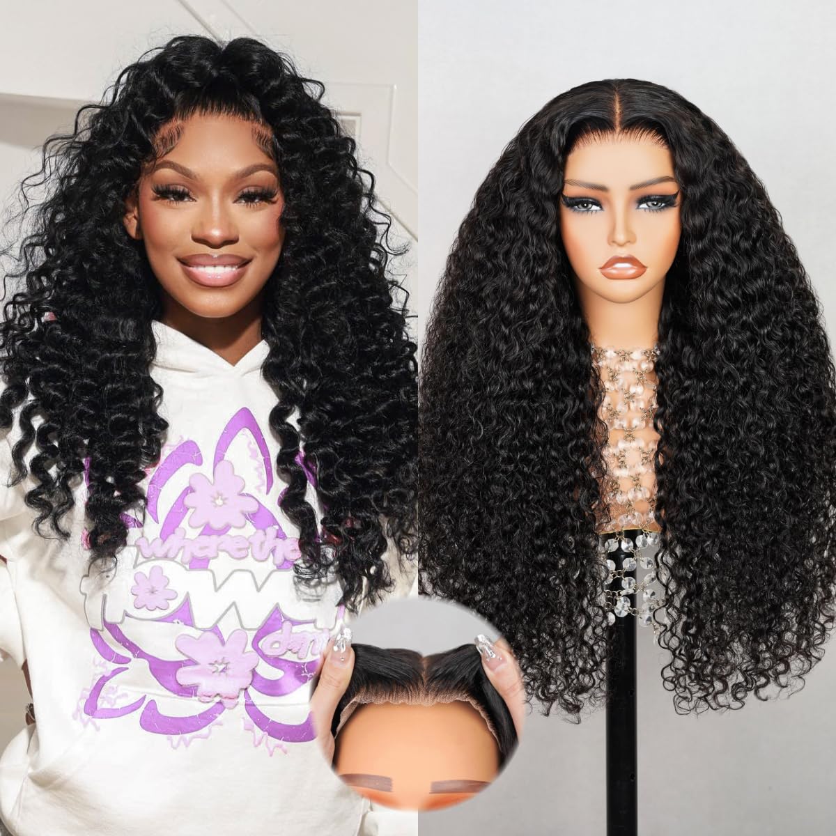 MEGALOOK 6x5 Human Hair Wig Deep Curly Glueless Wig Human Hair for Women Pre Cut HD Lace Front Wigs Human Hair Pre Plucked With Baby Hair Bleached Tiny Knots Wig 12A Salon Quality 20Inch