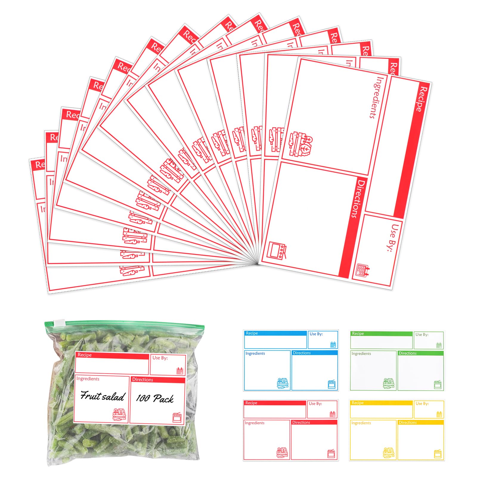 Photo 1 of 100pcs Labels for Freezer Bags Freezer Meal Labels with Instructions 3.2 X 5 inch Oil and Water Resistant Labels Food Labels for Freezer Storage for Leftovers in Fridge Removable Freezer (Red)