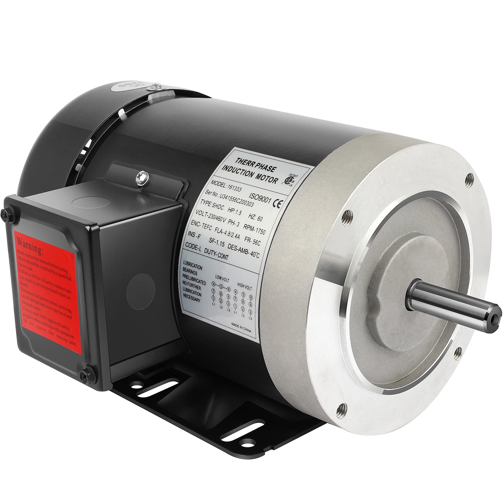 Photo 1 of 1.5HP Electric Motor 1750 RPM General Purpose Three Phase Motor 5/8" Shaft Diameter 4 Pole 56C TEFC 60HZ 230/460V