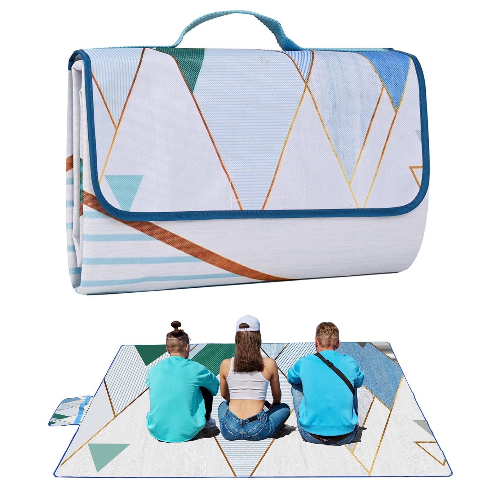 Picnic Blanket, Foldable Waterproof Sand Mat, 200 x 200 cm, Extra Large Picnic Blanket, Outdoor Mat, Beach Blanket for Camping, Hiking, Travel, Family Concerts