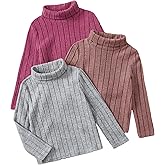 Floerns Girl's 3 Pcs Long Sleeve Solid Turtleneck Ribbed Knit Tee Shirt