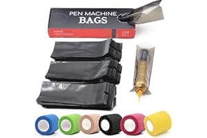 HOINCO Tattoo Machine Pen Cover Tape Wraps, 200pcs Covers and 6pcs Tape Grip Wrap 2 x 5 Yards Self for Tattoo Supplies