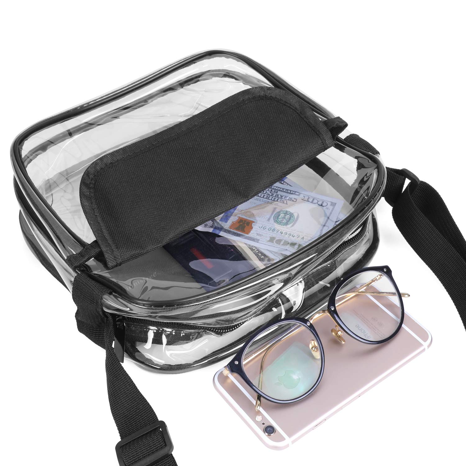XquiziFit Clear Crossbody Bag NFL Stadium Approved Clear Bag with Adjustable Shoulder Strap and Wrist Strap for Work, Sports Games and Concert