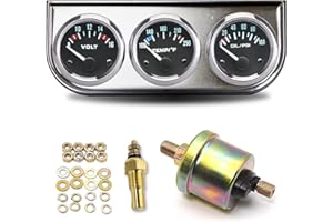0769FUWU Triple Gauge Kit Oil/Volt/Water Gauge 2" Chrome Oil Temp Water Temp Gauge Temperature Oil Pressure Voltage Gauge Sensor 3 in 1 Car Meter Auto Gauge