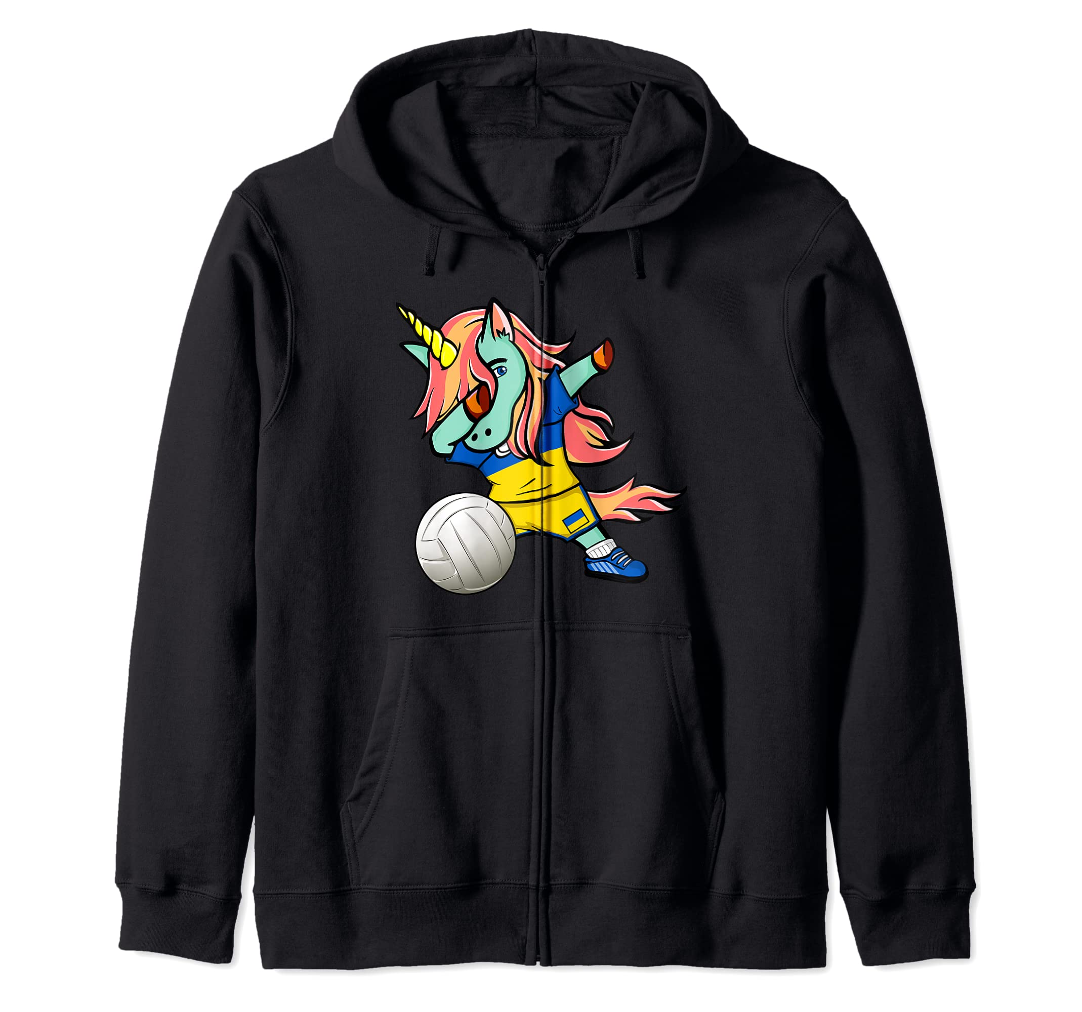 Dab Unicorn Ukraine Volleyball Lovers Jersey Ukrainian Flag Zip Hoodie