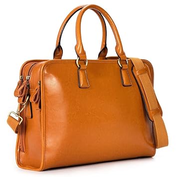 Kattee Damen Leder Aktentasche Messenger Bag 14' Laptop Handtasche (Braun)