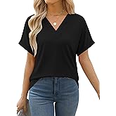 Cakrisyal Womens Summer Tops Short Sleeve V Neck Casual Tee T-Shirt