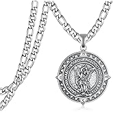 TYSO St Michael Necklace for Men 925 Sterling Silver Archangel Saint Michael Pendant Necklace Compass St Michael Necklace Protect Us Medal Amulet Religious Jewelry Gifts for Men
