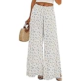 MARSVOVO Wide Leg Pants Floral Print Flowy Elastic High Waist Cute Lounge Pants Women