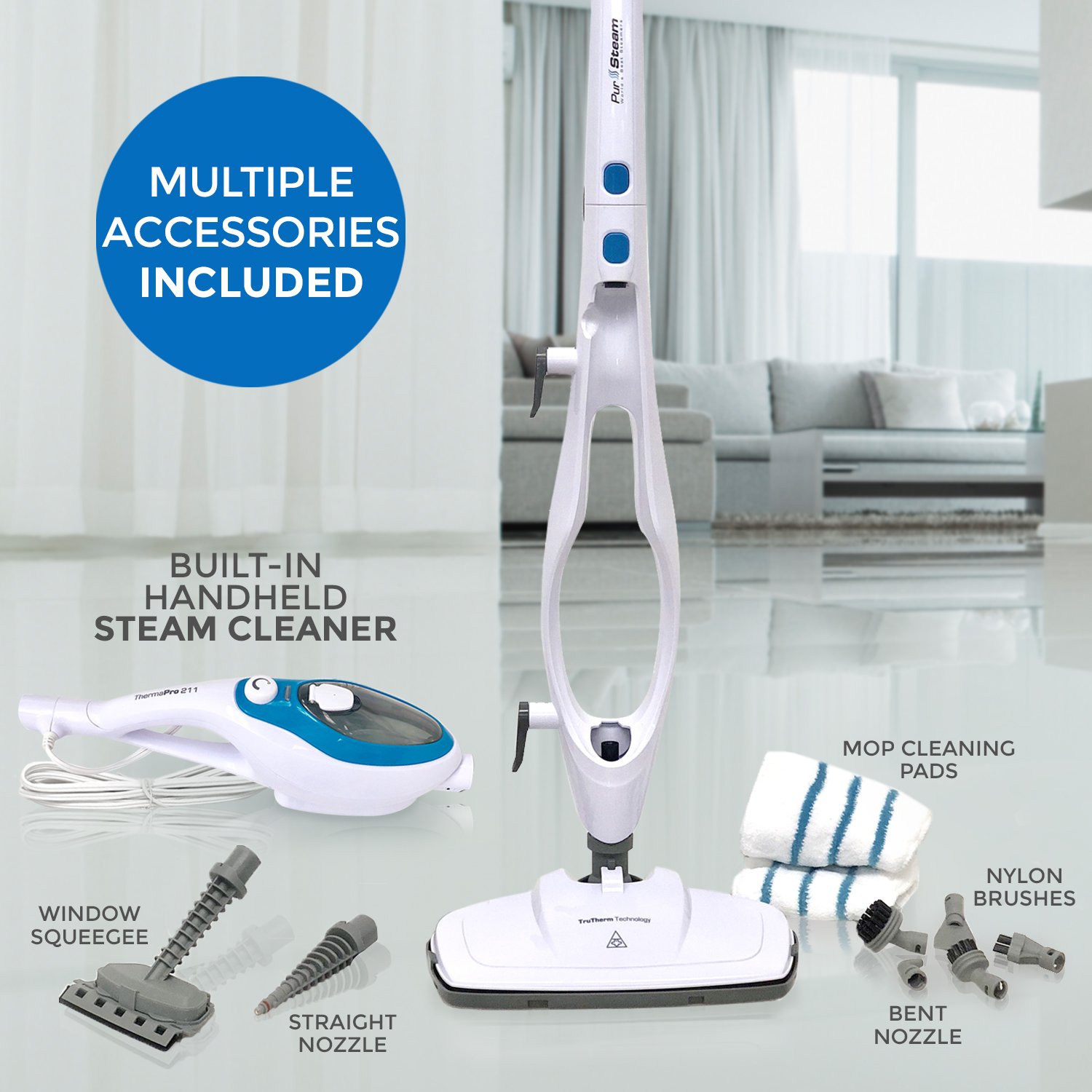 PurSteam Steam Mop Cleaner Steam Cleaning System ThermaPro 10in1