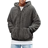 Karlywindow Men's Fuzzy Sherpa Athletic Hoodie Heavyweight Fleece Jacket Zip Up Hooded Sweatshirt Sports Coat