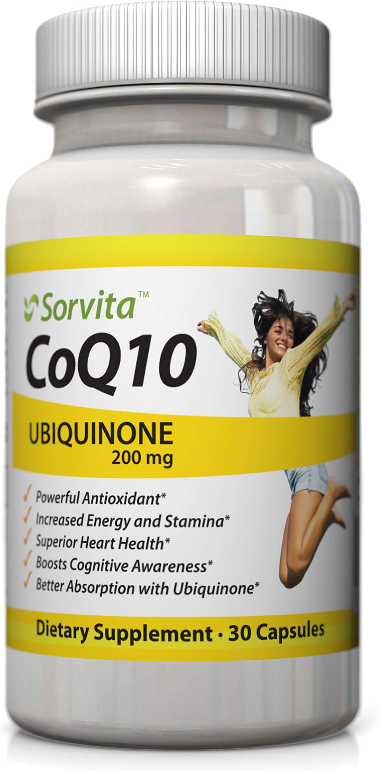 Sorvita Coq10 200mg Capsules ~ Best Coenzyme Q10 Supplement. High Absorption Ubiquinone for Cardiovascular Health. Now with Full 30 Day Supply. Money Back Guarantee