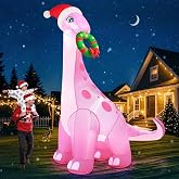 zukakii 13FT Giant Christmas Inflatables Decorations Outdoor Pink Dinosaur, Huge Christmas Blow Up Yard Decorations with Christmas Wreath Hat Build-in LED Light Strong Blower for Holiday Party Xmas