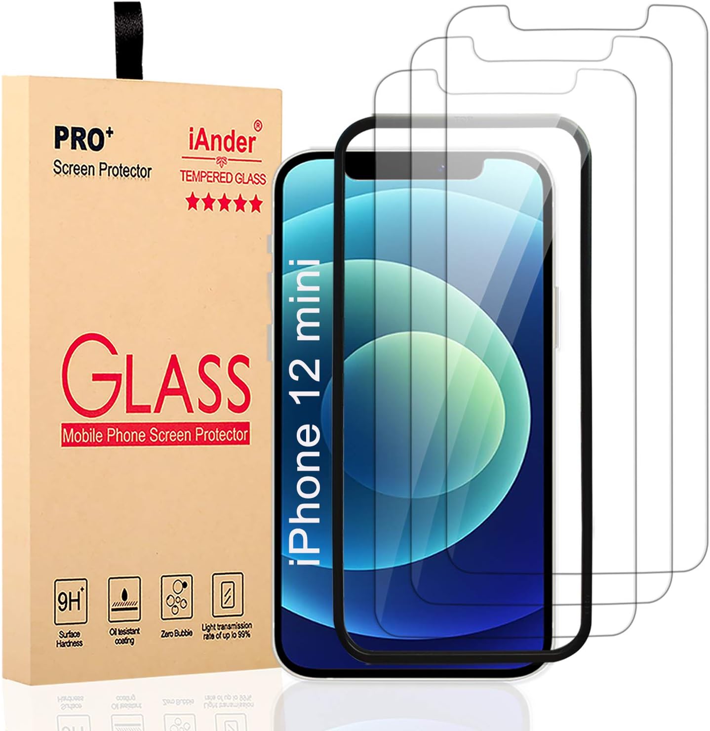 iAnder [3-PACK] Screen Protector Compatible with iPhone 12 mini [Easy Installation Tray] Tempered Glass Screen Protector Compatible with iPhone 12 mini (5.4 Inches Only)