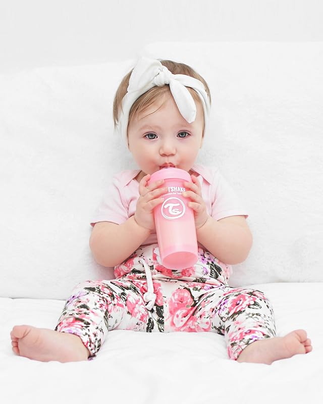 Newborn Anti-Colic Baby Bottle Set with Milk Powder Container and Mixer - 9 Pieces | 4 x Milk Bottles - 2 x Pacifiers - 2 x Teats - 1 x Bottle Brush | BPA-Free | 0m+ | Pink Grey