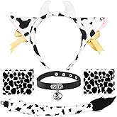 Exlinonline 7Pcs Cow Costume with Headband,Collar,Ears Tails and Stickers for Mens,Women, Halloween Dress-Up Accessories Kit