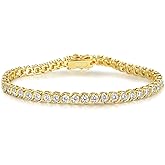 Gemsme 3.0mm S Shape Tennis Bracelet for Women, 18K White/Yellow Gold Plated Round Cubic Zirconia Link Bracelet