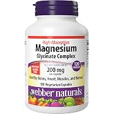Webber Naturals Magnesium Glycinate 200mg, High Absorption, 120 Capsules | Magnesium Bisglycinate Supplements for Bones, Heart, Muscles &amp; Nerves, One-Per-Day, Vegan, Easy to Swallow