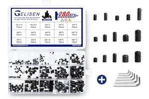 Gelisen 280Pcs M2.5 M3 M4 M5 M6 M8 Socket Head Set Screws Assortment Kit,12.9 Class Black Alloy Steel Set Screws Assortment Sets for Door Handles,Light Fixture,Faucet,with 6 Allen Hex Wrenches