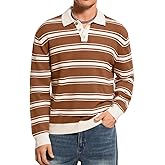 EHSUYAB Mens Striped Long Sleeve Polo Sweater, Lightweight Color Block Rugby Shirt Knit Pullover, Fashion Casual Fall Outfits