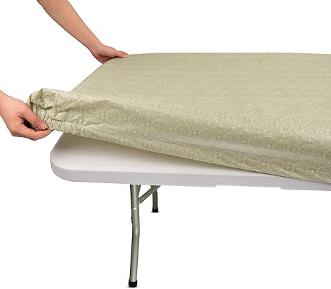 Amazon Com Tablecloth For Folding Table Fitted Rectangular Table Cloth For 6 Foot Size 32 X 72 Inch 180 X 75 Cm Plastic Vinyl Flannel Backed With Elastic Rim For Christmas Parties