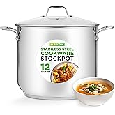 NutriChef 12-Quart Stock Pot Stainless Steel - Heavy Duty Induction - Stock Pot, Stew Pot, Simmering Pot, Soup Pot with See-T
