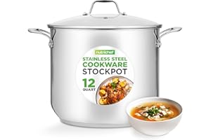 NutriChef 12-Quart Stock Pot Stainless Steel - Heavy Duty Induction - Stock Pot, Stew Pot, Simmering Pot, Soup Pot with See-T