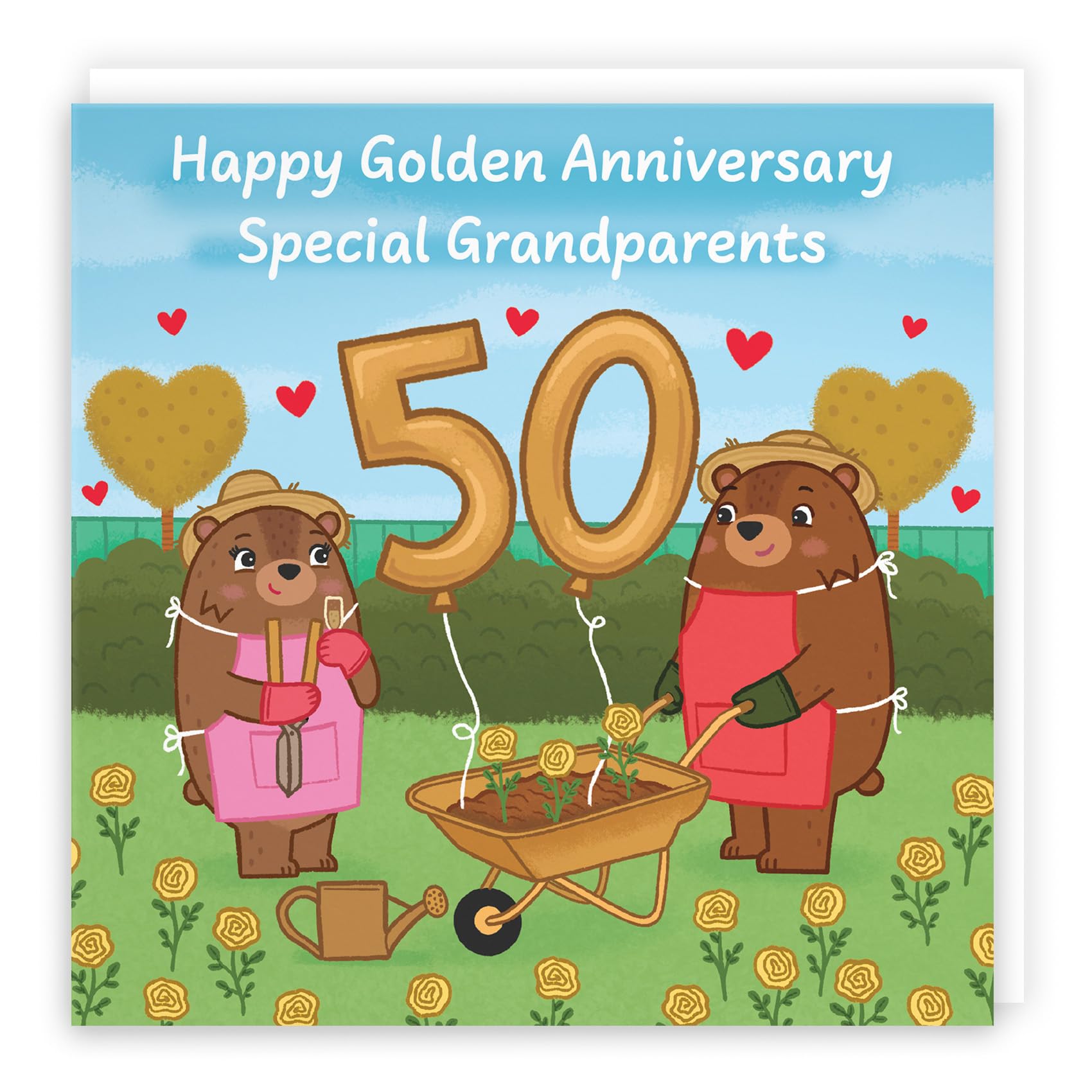 Hunts England - Grandparents 50th Anniversary Card - Golden Anniversary - 50 Years - Cute Fun Bears Card - Love Story Collection