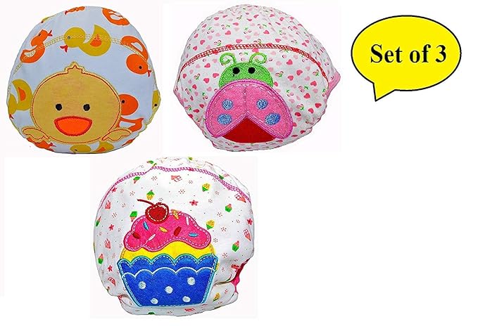 Baby Bucket Baby Boys And Girls Breathable Soft Cotton Diaper Panty Cartoon Embroidered (6-12 Months) - Set of 3