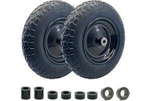 MERRYYARD 2-Pack of 3.50-8 Wheels,14.5" Flat Free Tires,Steel Rim,5/8" or 3/4"Axle Bore Hole,3”-6" Centered Hub,13"-16" Universal Fit Tire for Wheelbarrow,Hand Truck,Garden and Utility Carts, Trolleys and More