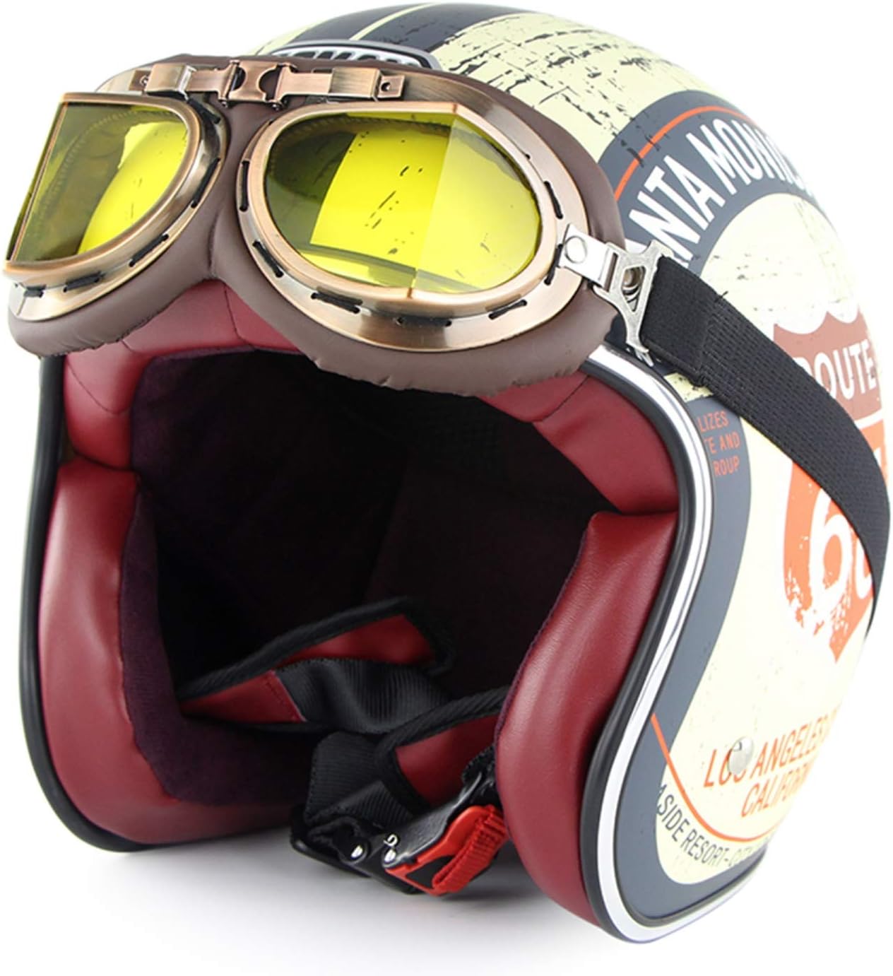 WeeLion Harley Retro Motorcycle Helmet, DOT Certified And ECE Standard Pilot Helmet Pea Half Helmet And Summer Sun Visor (With Harley Goggles),XL