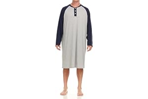 London Polo Mens Nightshirt - Long Sleeve Lounge, Sleep Henley Shirt Pajama - Mens Nightgown/Big Sleeping Top, Black