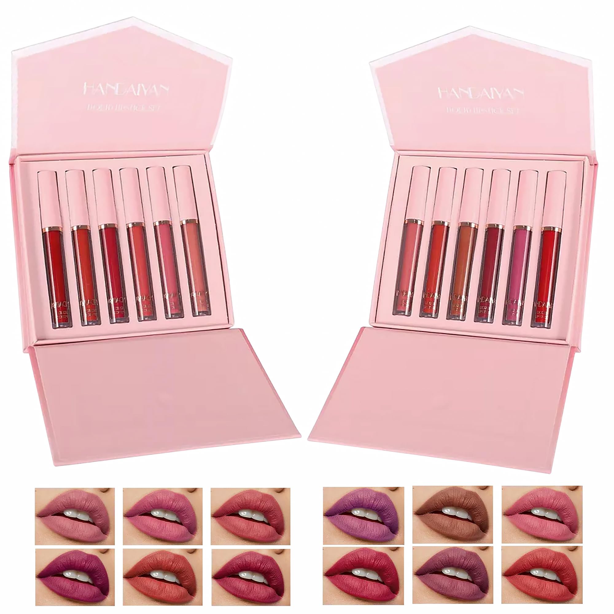 12 PCs Matte Liquid Lipsticks Waterproof Long-Lasting Lip Gloss Kit for Women | Highly Pigmented Nude Pink Red Shades | Smooth Velvet Finish Non Stick & Stay On | Soft Shiny Makeup Gift Set - Combo