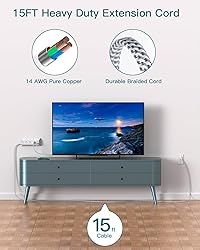 Surge Protector Power Strip 15 ft, Addtam Flat Plug