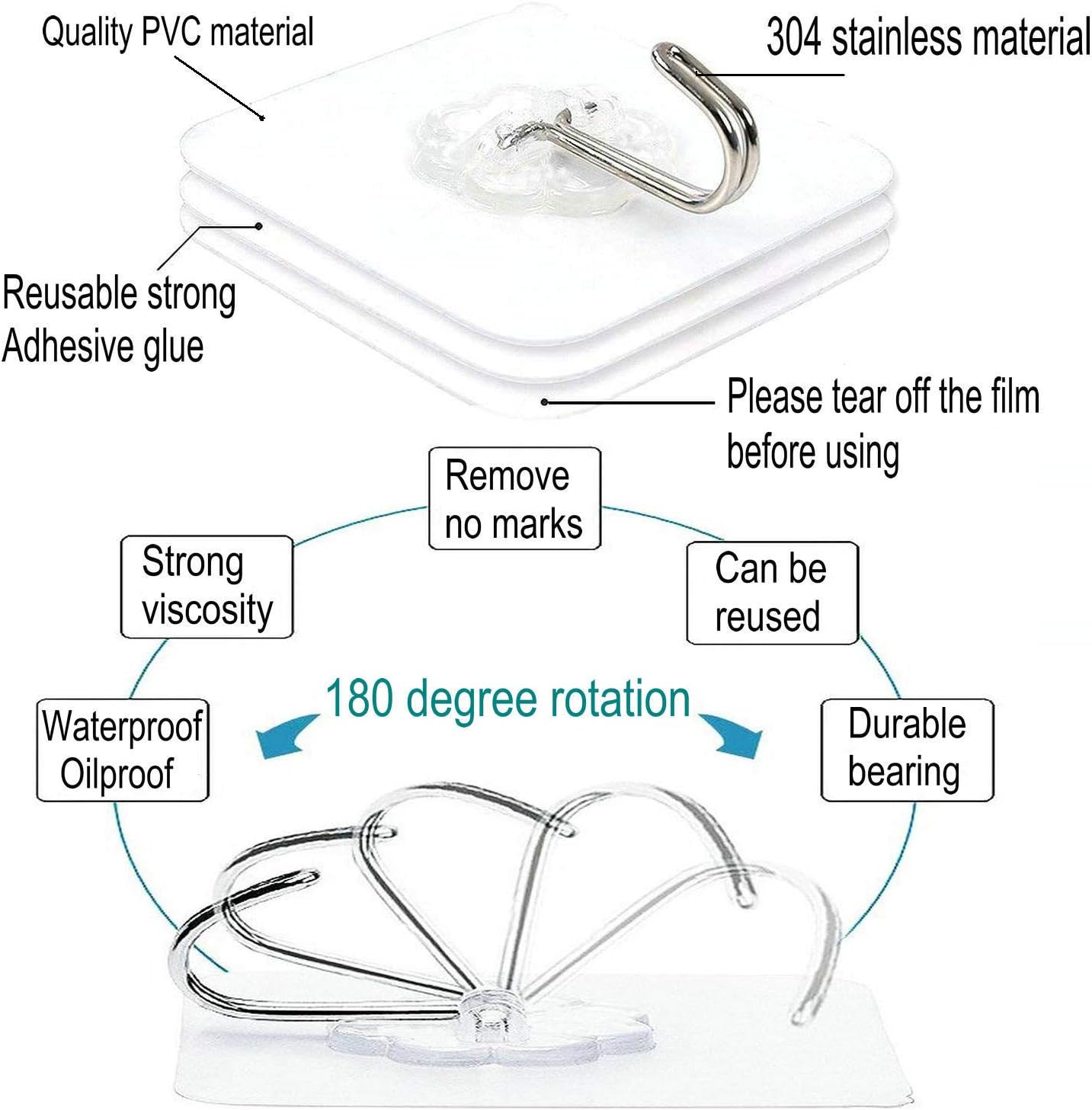 Wall Hooks 24 Pack 22lb(Max) Transparent Seamless Hooks, Waterproof and Oilproof, Heavy Duty Self Adhesive Hooks for Kitchens, Bathroom, Office: Kitchen & Dining