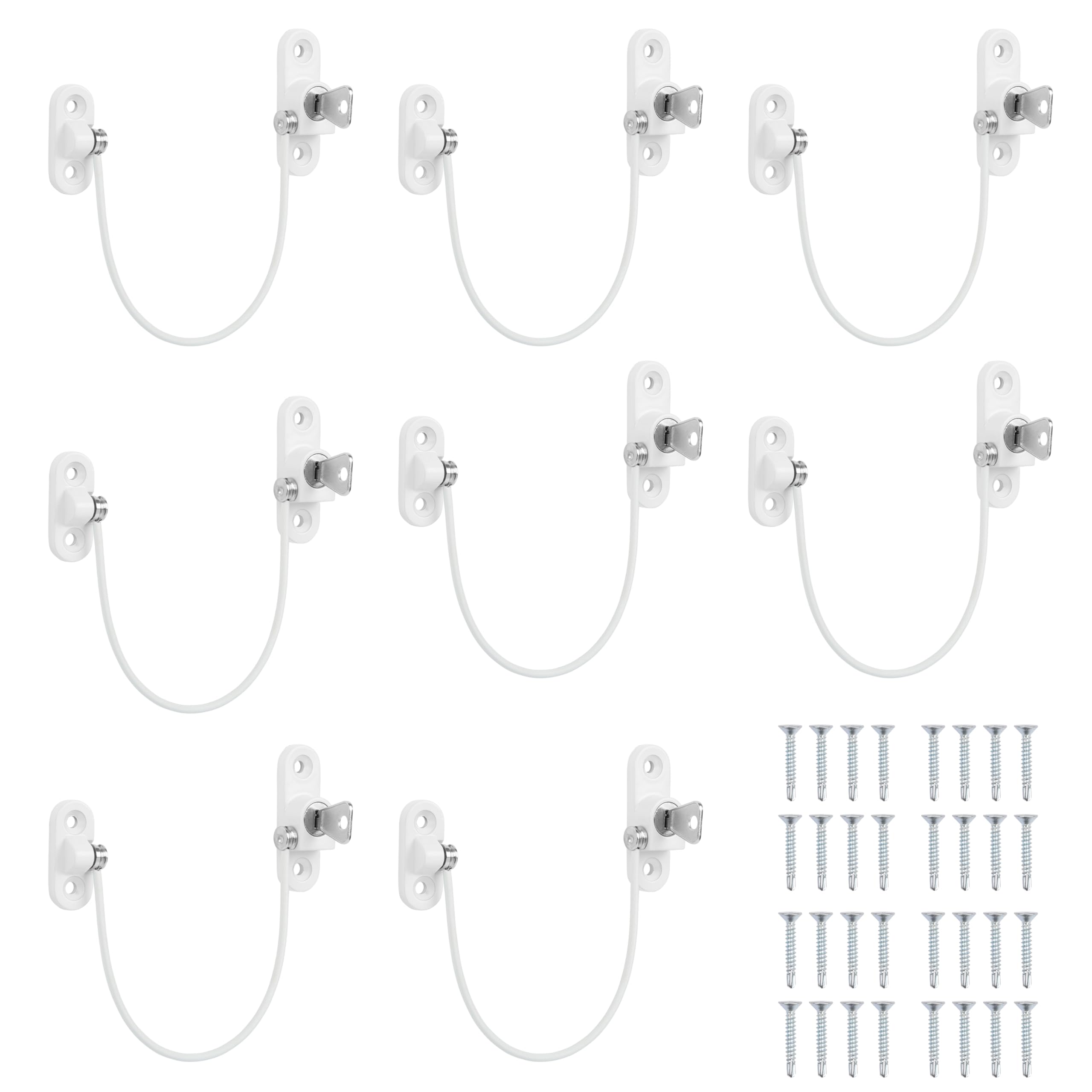 Belle Vous 8 Pack of White Window Restrictor Locks with Keys for Kids - Child Safety Cable Door Locks for UPVC Windows, Cabinets & Drawers - Children/Baby Proof Security Locks for Home