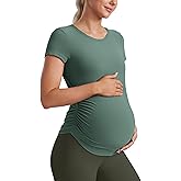 CRZ YOGA Cloudweight Maternity Shirts for Women Pregnancy Short Sleeve Side Ruched Tops Soft Workout Casual Athletic T-Shirt