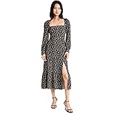 PAIGE Women's Bacari Long Sleeve Midid Dress with Smocking in The Back in Black Multi