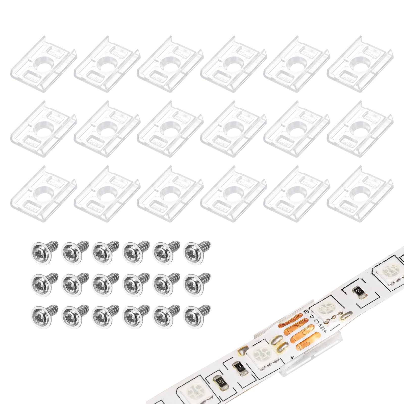 PATIKIL Strip Light Clips, 50 Pcs Clear LED Strip Light Mounting Bracket Holders with Compatible Stainless Steel Screws for 10mm Width LED Light Strips